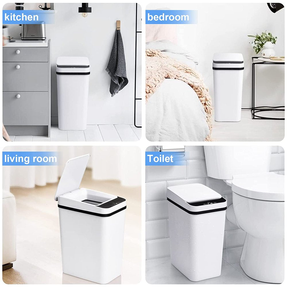 2.5 Gallon Bathroom Trash Can, Trash Cans for Kitchen, Plastic Trash Can with Lid, Smart Touchless
