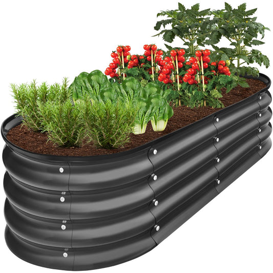 4X2X1Ft Outdoor Raised Metal Oval Garden Bed, Planter Box for Vegetables, Flowers - Silver