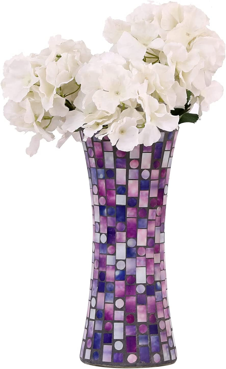 Large Glass Vase for Flower, Flowers Vase Mosaic Handmade Colorful Decorative Vase for Home Decor, Office, Wedding,11.6 Inch Tall, Purple