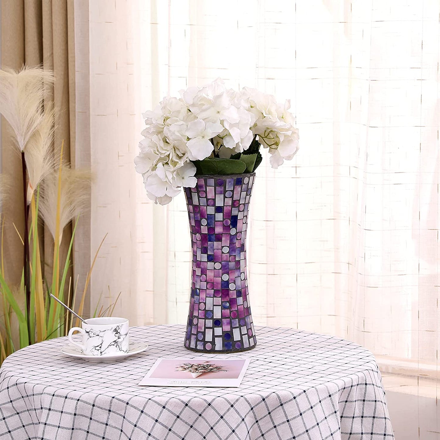 Large Glass Vase for Flower, Flowers Vase Mosaic Handmade Colorful Decorative Vase for Home Decor, Office, Wedding,11.6 Inch Tall, Purple