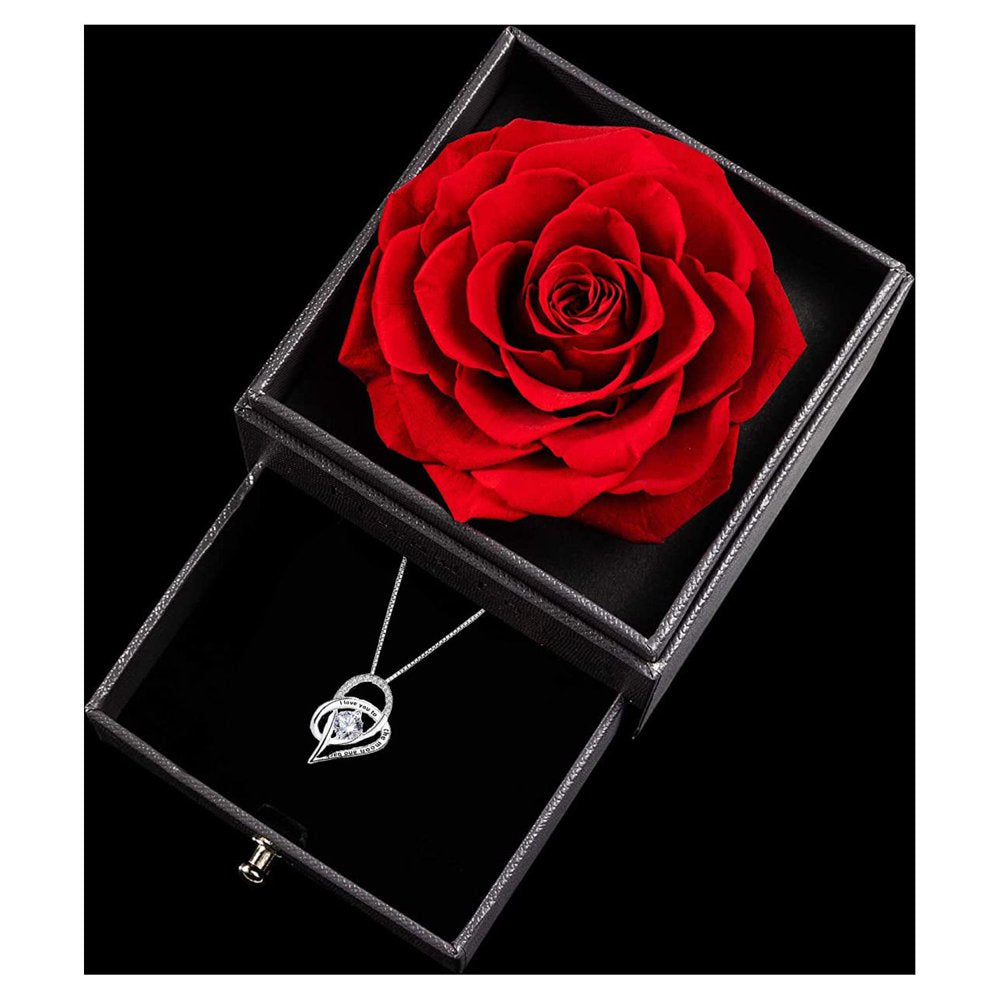 "Eternal Love Gift Set: Preserved Real Rose and Sterling Silver Love Necklace for Mom, Complete with Luxury Jewelry Box - Perfect Mother's Day Gift!"