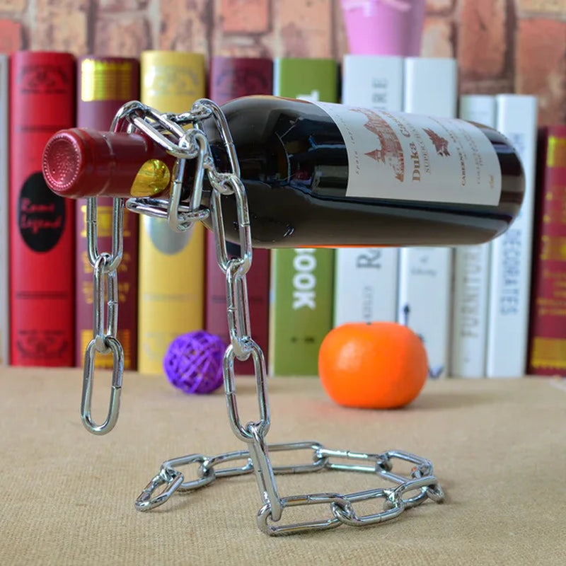 Suspended Chain Red Wine Rack Hanging Metal Wine Holder Wine Bottle Stand Holder Restaurant Decoration Living Room Bar Ornaments