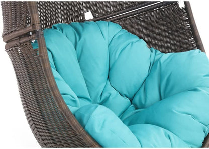 Modern Bali Espresso Basket Swing Chair Teal Cushion with Stand