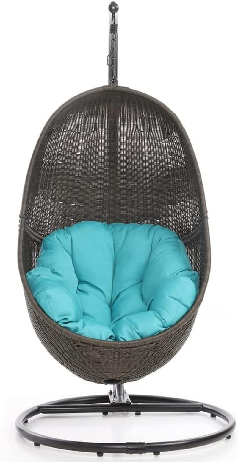 Modern Bali Espresso Basket Swing Chair Teal Cushion with Stand